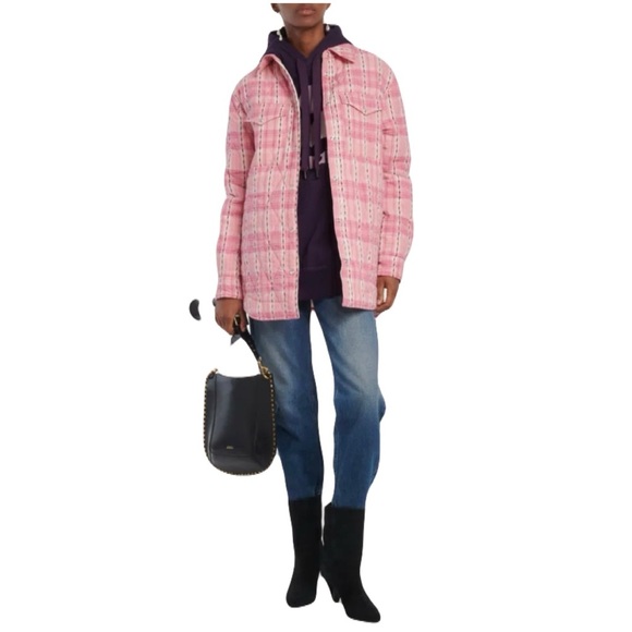 ISABEL MARANT ETOILE Mysen Quilted Cotton Shirt Jacket Pink Plaid Sz M Shacket - Picture 15 of 16